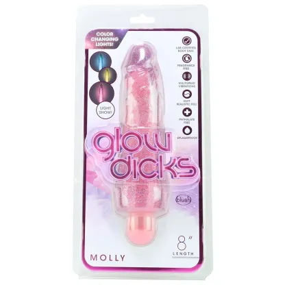 Blush  Glow Dicks 8 Inch Molly Light Show Vibe in Pink-Seduce Mart