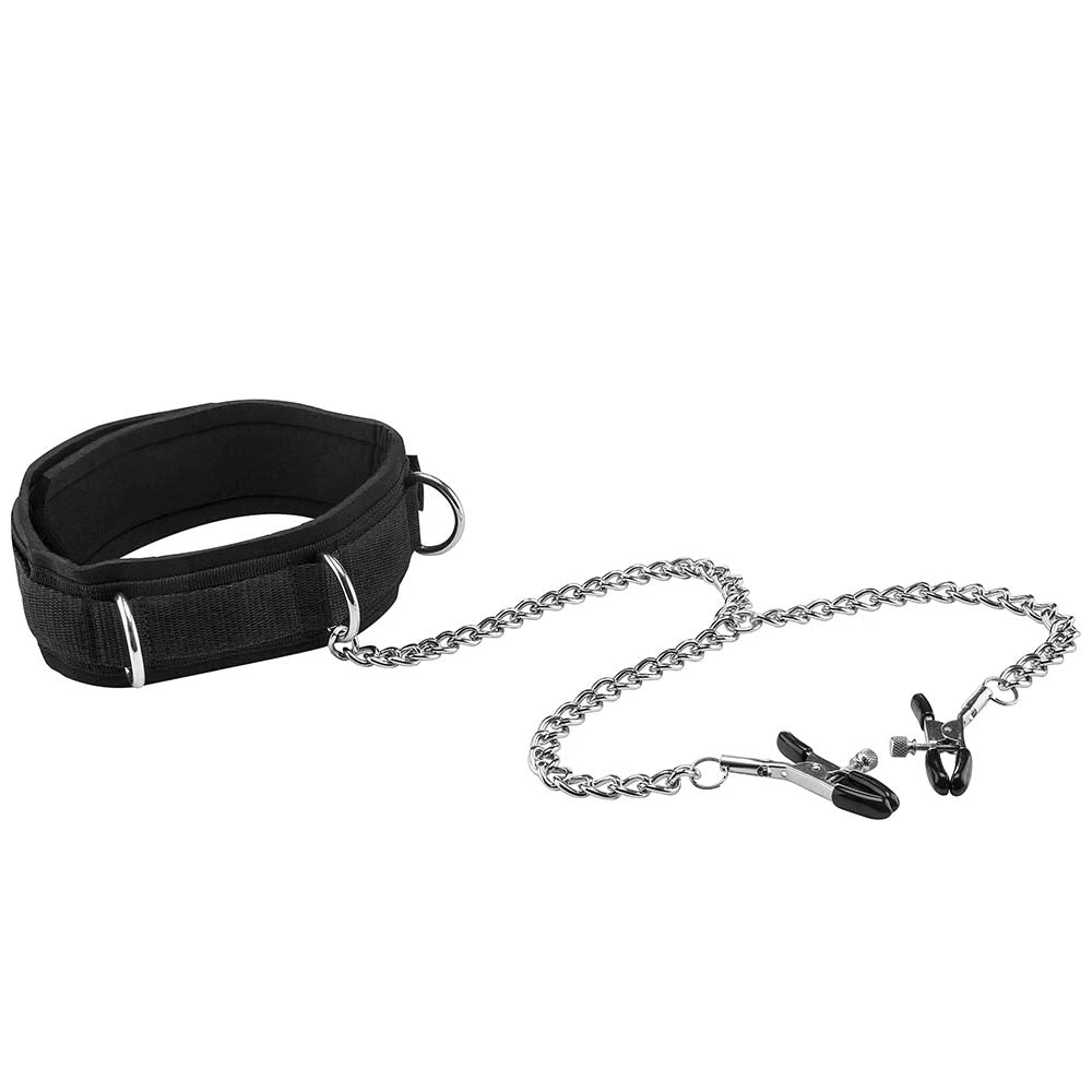 Black &amp; White Velcro Collar With Nipple Clamps