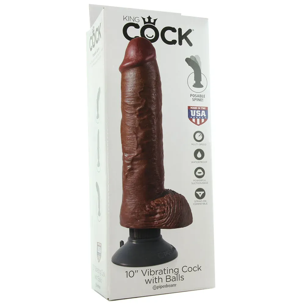 Pipedream  King Cock 10 Inch Vibrating Dildo with Balls in Brown-Seduce Mart
