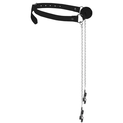 Black &amp; White Breathable Ball Gag With Nipple Clamps