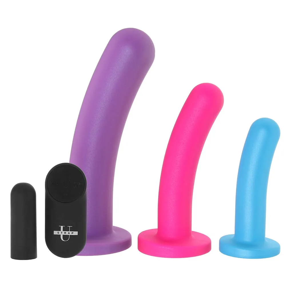 XR Brands  Strap U Triple Peg Vibrating Silicone Dildo Set-Seduce Mart