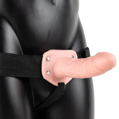 Shots Toys  Real Rock Hollow Vibrating 6 Inch Strap-On in White-Seduce Mart