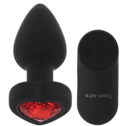 XR Brands  Booty Sparks Red Heart Gem Vibrating Anal Plug in Small-Seduce Mart