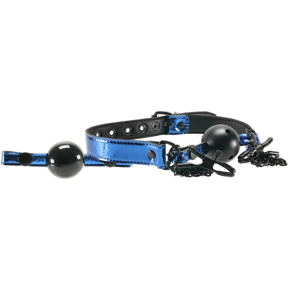 WhipSmart Ball Gag &amp; Nipple Clamps in Blue