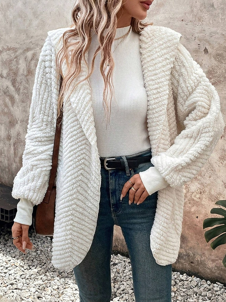 Women's Casual Jacket Warm Comfortable Adjustable Fashion Solid Color Casual Daily Open Front Regular Turndown Regular Fit Long Sleeve Outerwear White Fall Winter 2025 - $20.99 –P5