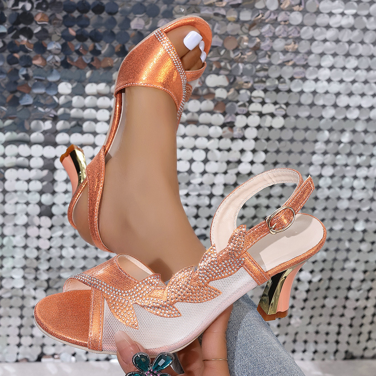 Women's Rhinestone Decor Block Heeled Sandals🔥BUY 2 GET FREE SHIPPING🔥