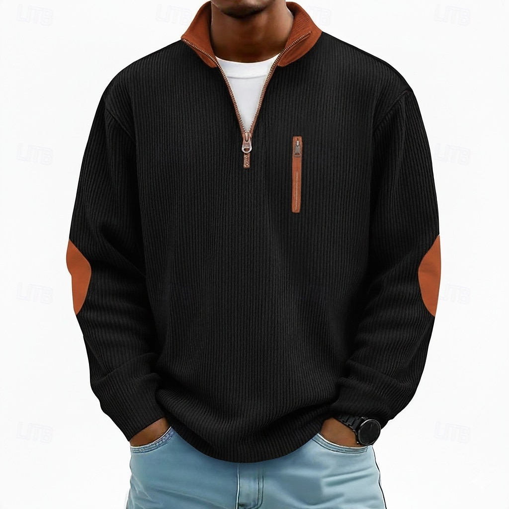 Men's Corduroy Shirt Tee Top Long Sleeve Shirt Long Sleeve Zip Fall Winter Color Block Daily Textured Casual Zip Up Oversized Loose Outdoor Street Causal Light Blue Black Dark Blue Top Tee for Men 2025 - $23.99 –P8