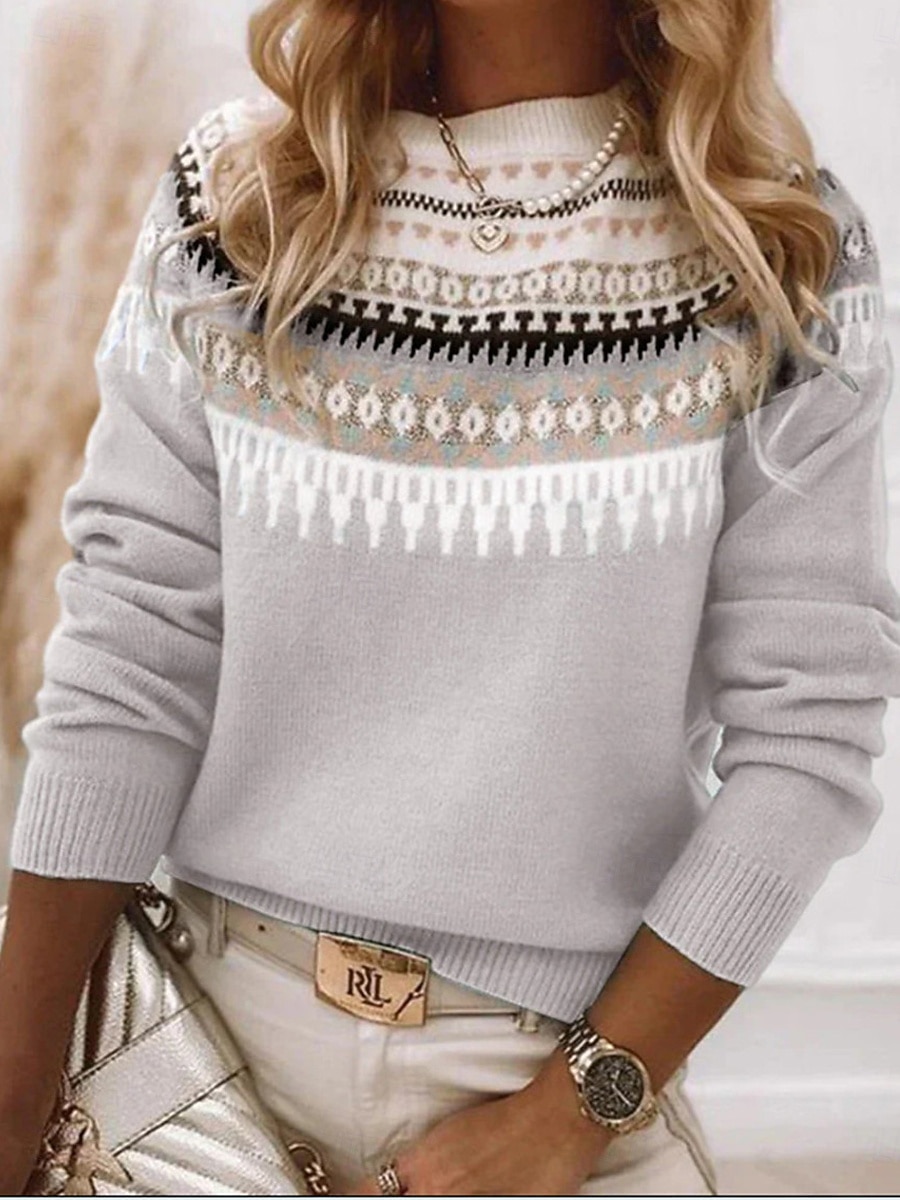 Women's Sweater Pullover Sweater Jumper Casual Soft Geometric Color Block Ribbed Crew Neck Knitted Long Sleeve Regular Tops Knit Outdoor Daily Weekend Pink Blue Fall Winter 2025 - $31.99 &ndash;P4