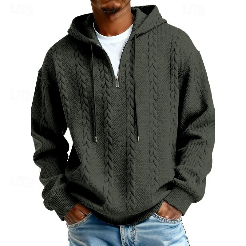 Men's Jacquard Hoodie Pullover Hoodie Sweatshirt Quarter Zip Hoodie Apricot Wine Red Black White Light Green Hooded Plain Zip Up Textured Sports & Outdoor Casual Daily Streetwear Cool Sportswear 2025 - $27.99 &ndash;P6