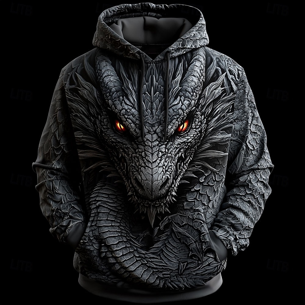 Men's Dragon Hoodies Sweatshirt Fashion Cool Daily Long Sleeve Crew Neck Party Holiday Streetwear Black Blue Orange Gray Drawstring Fall Winter Designer S M L XL XXL XXXL 2025 - $30.99 &ndash;P6