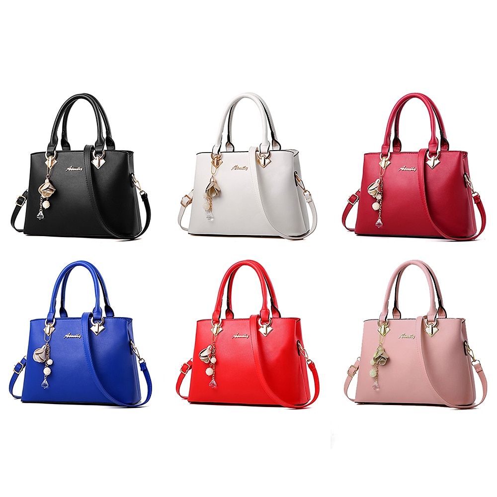 Women's Elegant White Faux Leather Handbag with Gold Hardware and Floral Charm - Stylish Shoulder Bag for Daily Use and Special Occasions 2026 - $46.99 &ndash;P7