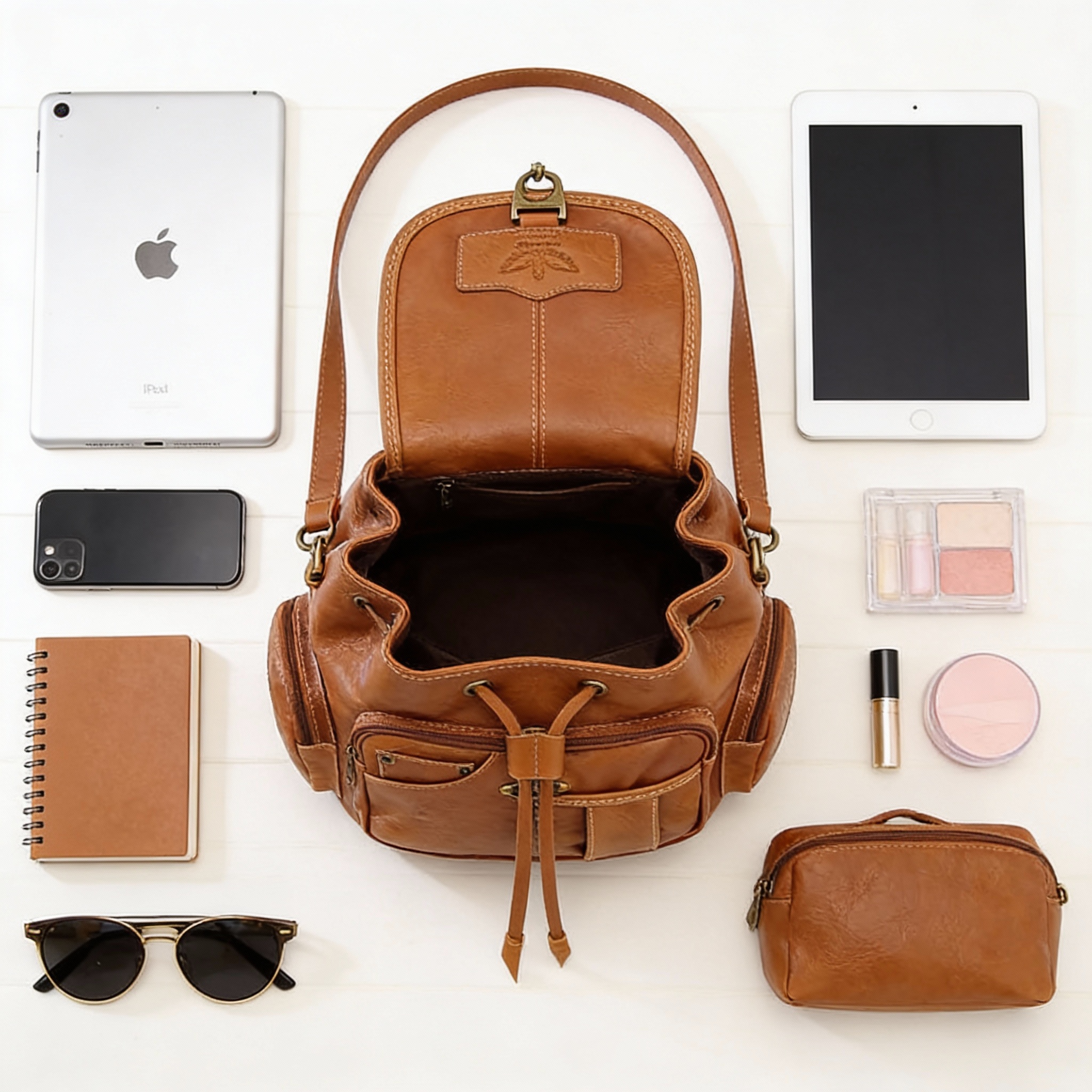 Front view showcasing elegant buckle closure