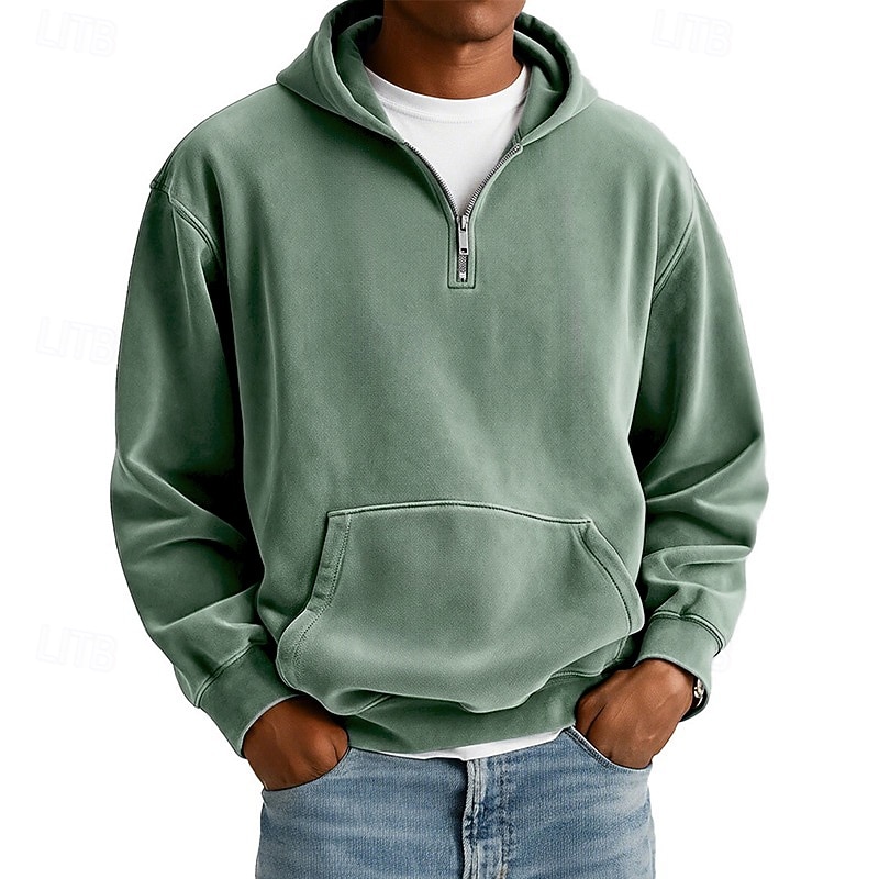 Men's Hoodie Pullover Hoodie Sweatshirt Quarter Zip Hoodie Apricot Wine Red Black White Light Green Hooded Plain Kangaroo Pocket Sports & Outdoor Casual Daily Vintage Streetwear Cool Spring Fall 2025 - $20.49 –P11