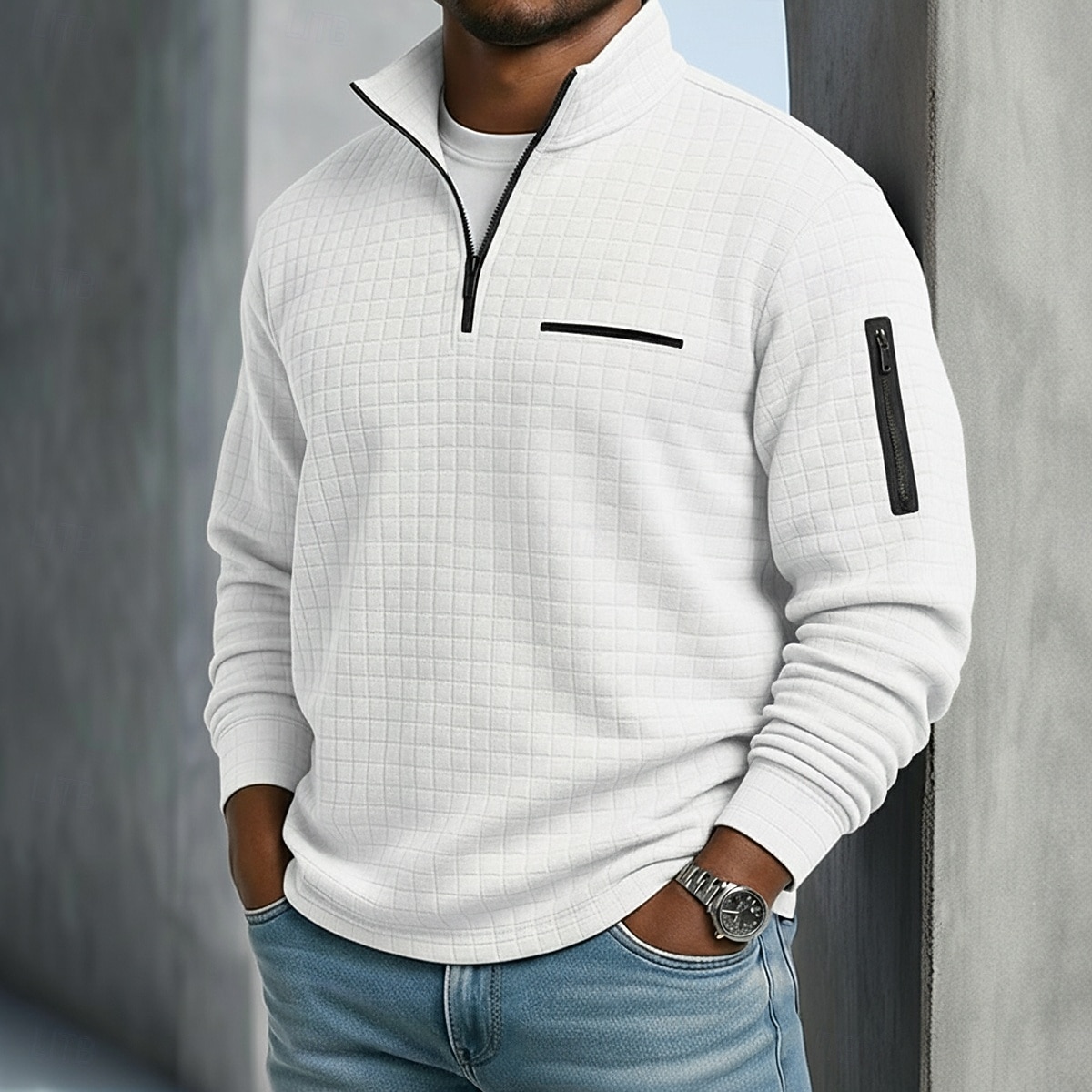 Men's Waffle Polo Shirts Textured Sports & Outdoor Casual Quarter Zip Long Sleeve Fashion Comfortable Zip Up Pocket Spring &  Fall Cross-Seasons Fall & Winter Black White Navy Blue Purple Orange 2025 - $22.99 &ndash;P8