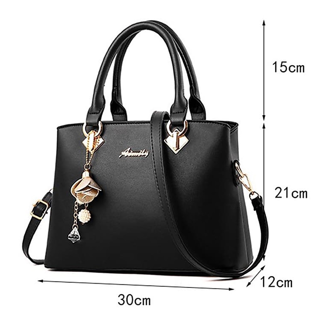 Women's Elegant White Faux Leather Handbag with Gold Hardware and Floral Charm - Stylish Shoulder Bag for Daily Use and Special Occasions 2026 - $46.99 &ndash;P1