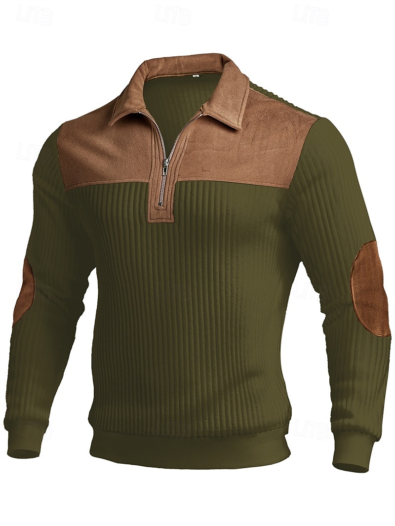 Men's Polo Polo Shirts Vacation Street Quarter Zip Long Sleeve Fashion Basic Color Block Jacquard Patchwork Fall & Winter Regular Fit Black White Army Green Apricot Polo 2025 - $32.99 &ndash;P10