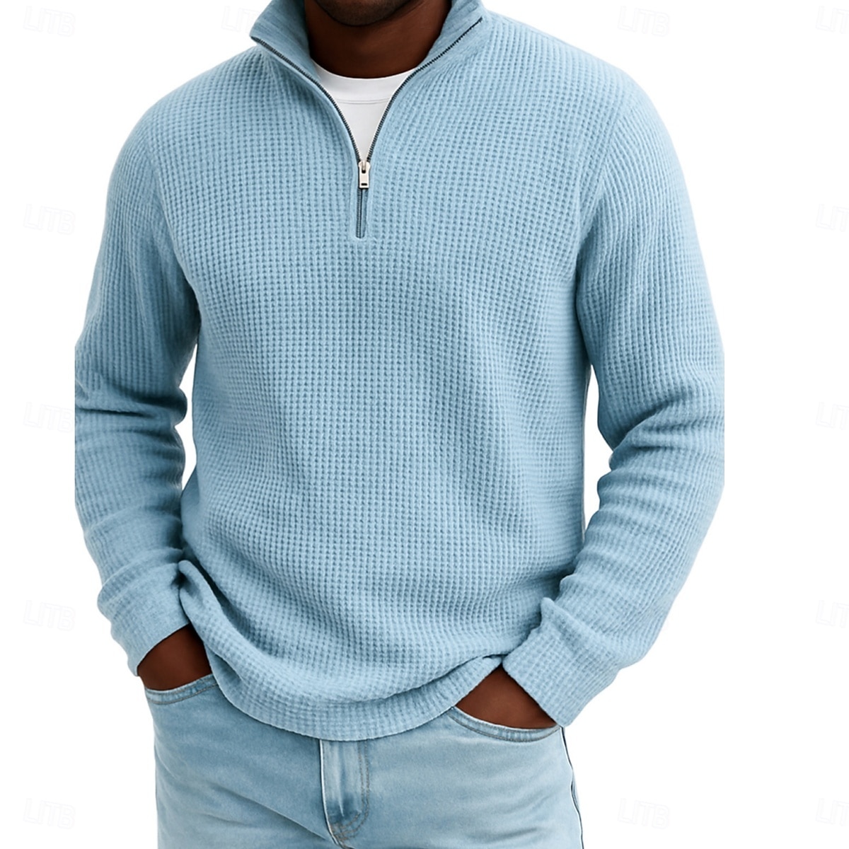 Men's Waffle Polo Shirts Textured Outdoor Causal Quarter Zip Long Sleeve Fashion Modern Solid Color Textured Knitted Fall Spring &  Fall Fall & Winter Regular Fit Dark Brown Wine Black White Navy 2025 - $22.99 &ndash;P4