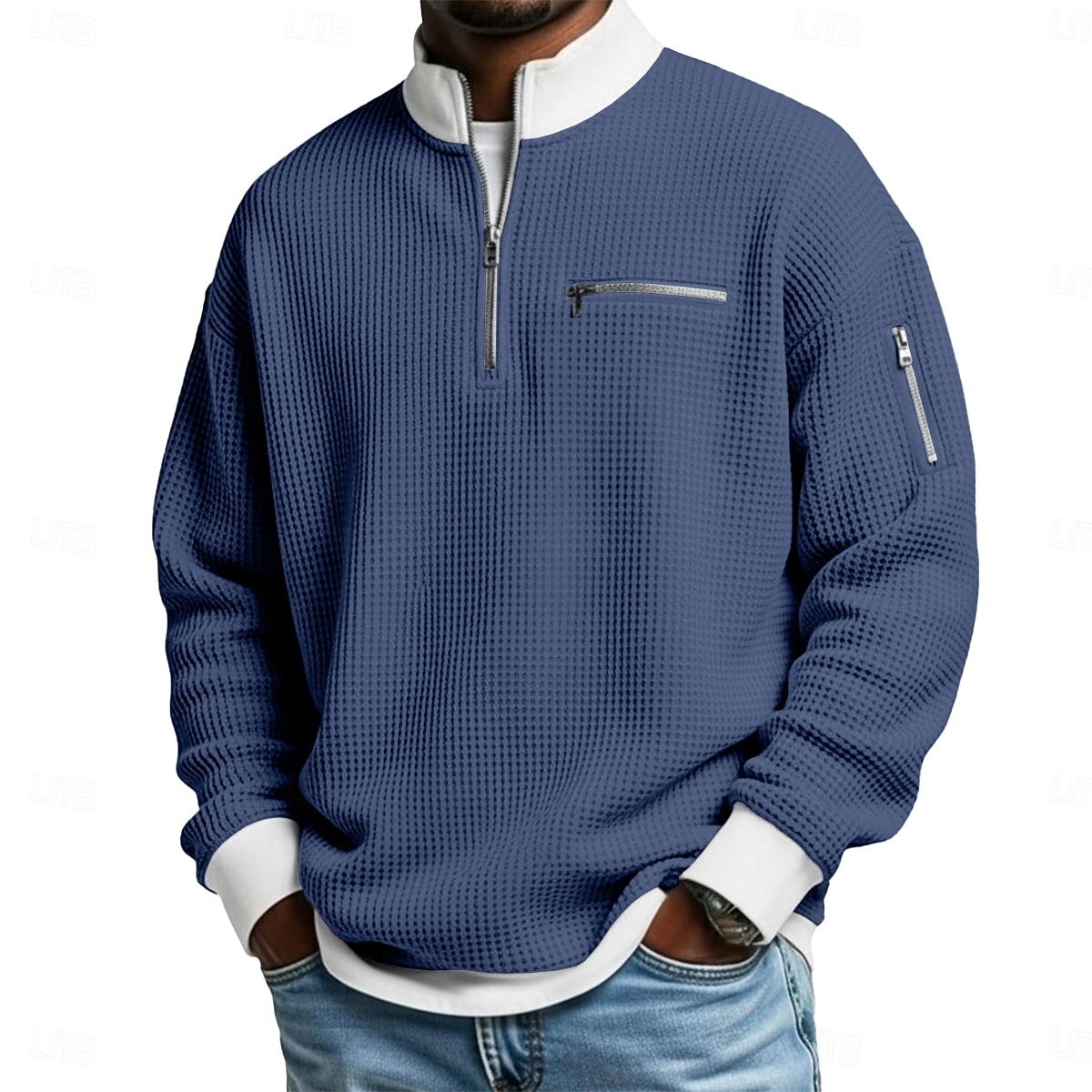 Men's Waffle T-shirt T Shirt Long Sleeve Half Zip Fall Fall & Winter Solid Color Traditional / Vintage Casual Color Block Zipper Pocket Outdoor Home Sports & Outdoor Light Blue Black Green Top Tee 2025 - $26.99 –P6