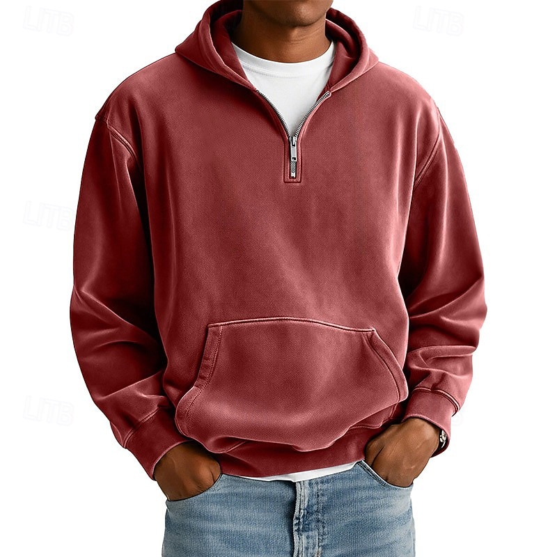 Men's Hoodie Pullover Hoodie Sweatshirt Quarter Zip Hoodie Apricot Wine Red Black White Light Green Hooded Plain Kangaroo Pocket Sports & Outdoor Casual Daily Vintage Streetwear Cool Spring Fall 2025 - $20.49 –P9