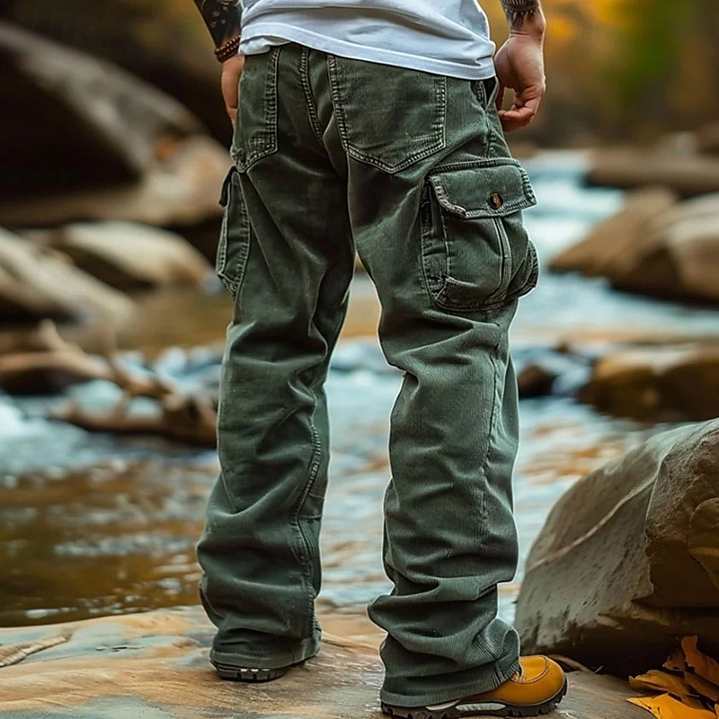 Men's Cargo Pants Corduroy Pants Trousers Baggy Pants Casual Pants Elastic Waist Multi Pocket Straight Leg Plain Comfort Soft Full Length Outdoor Casual Daily Fashion Streetwear Black Light Green 2025 - $29.99 &ndash;P4