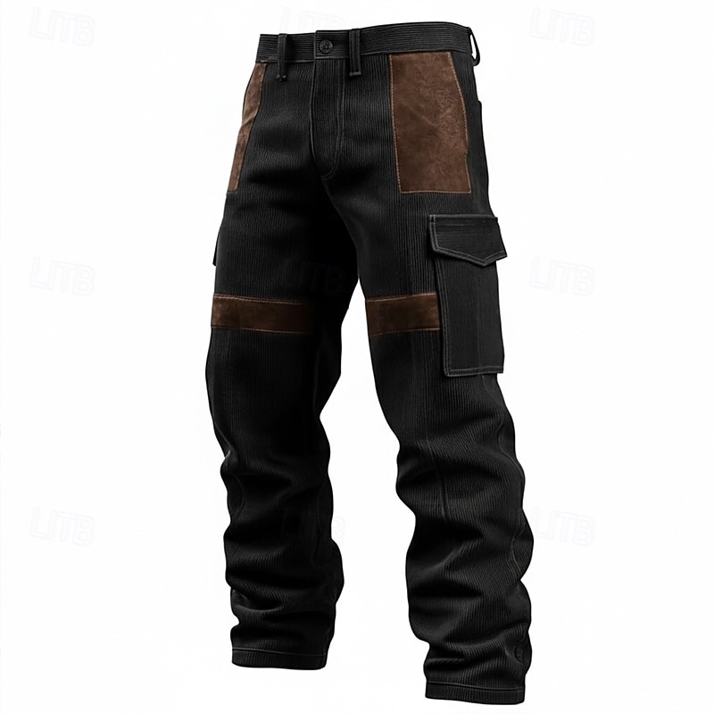 Men's Cargo Pants Cargo Trousers Corduroy Pants Work Pants Suede Pants Patchwork Multi Pocket Straight Leg Plain Moisture Wicking Breathable Full Length Outdoor Daily Fashion Retro Vintage Black Blue 2025 - $29.99 &ndash;P5