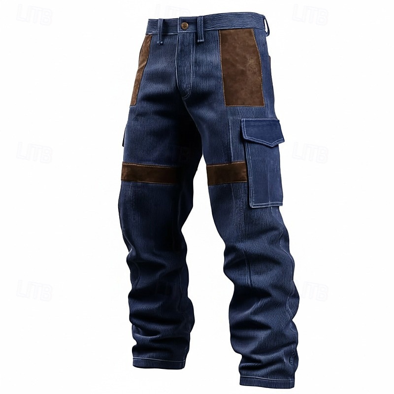 Men's Cargo Pants Cargo Trousers Corduroy Pants Work Pants Suede Pants Patchwork Multi Pocket Straight Leg Plain Moisture Wicking Breathable Full Length Outdoor Daily Fashion Retro Vintage Black Blue 2025 - $29.99 &ndash;P6