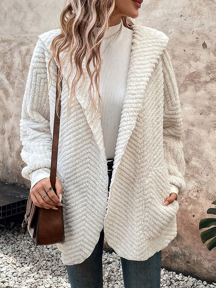 Women's Casual Jacket Warm Comfortable Adjustable Fashion Solid Color Casual Daily Open Front Regular Turndown Regular Fit Long Sleeve Outerwear White Fall Winter 2025 - $20.99 –P2