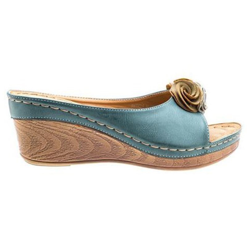 😍Last Day 50% OFF😍 - Women's Comfy Leather Solid Flower Strap Wedge Sandals