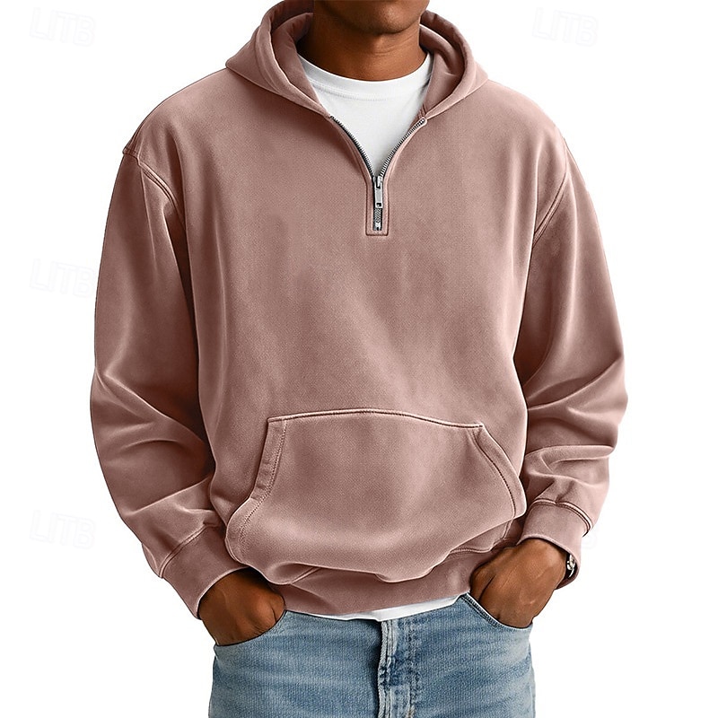 Men's Hoodie Pullover Hoodie Sweatshirt Quarter Zip Hoodie Apricot Wine Red Black White Light Green Hooded Plain Kangaroo Pocket Sports & Outdoor Casual Daily Vintage Streetwear Cool Spring Fall 2025 - $20.49 –P2