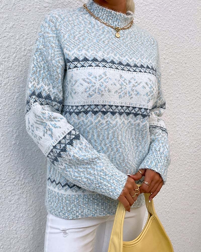 Women's Christmas Sweater Fair Isle Sweater Pullover Ugly Sweater Crew Neck Knit Knitted Fall Winter Party Outdoor Streetwear Long Sleeve Print Pink Blue 2025 - $31.99 &ndash;P4