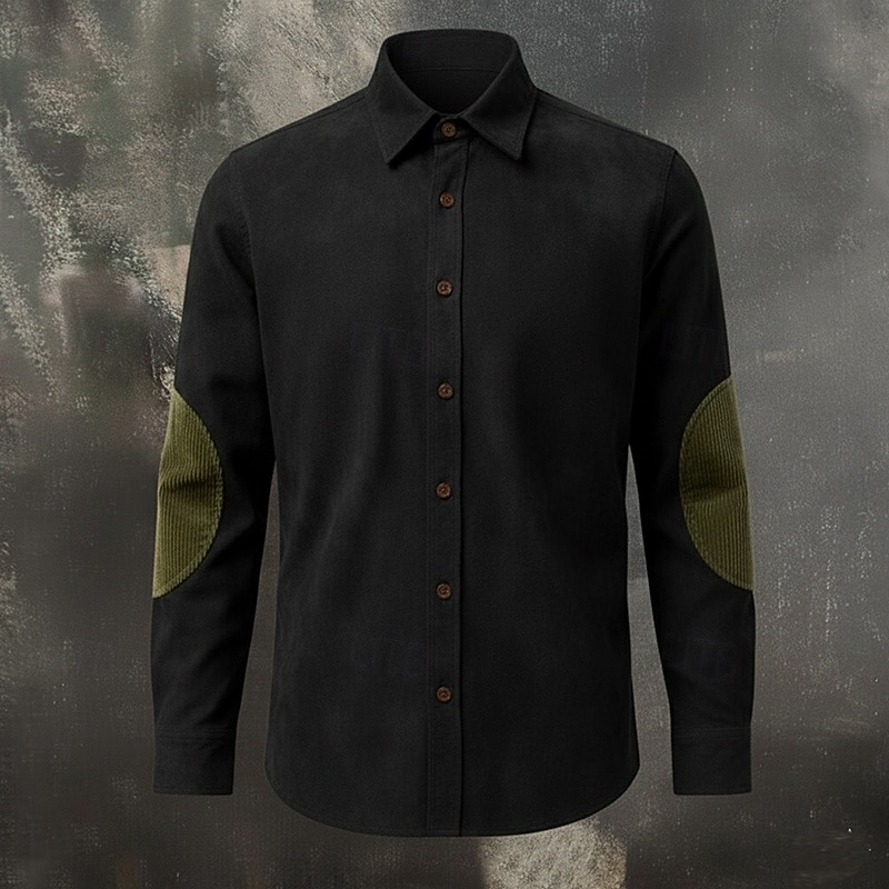 Men's Shirt Casual Shirt Vintage Shirt Corduroy Shirt Button Up Shirt Suede Shirt Black Brown khaki Long Sleeve Color Block Lapel Casual Daily Patchwork Clothing Apparel Fashion Vintage Retro 2025 - $24.99 &ndash;P6