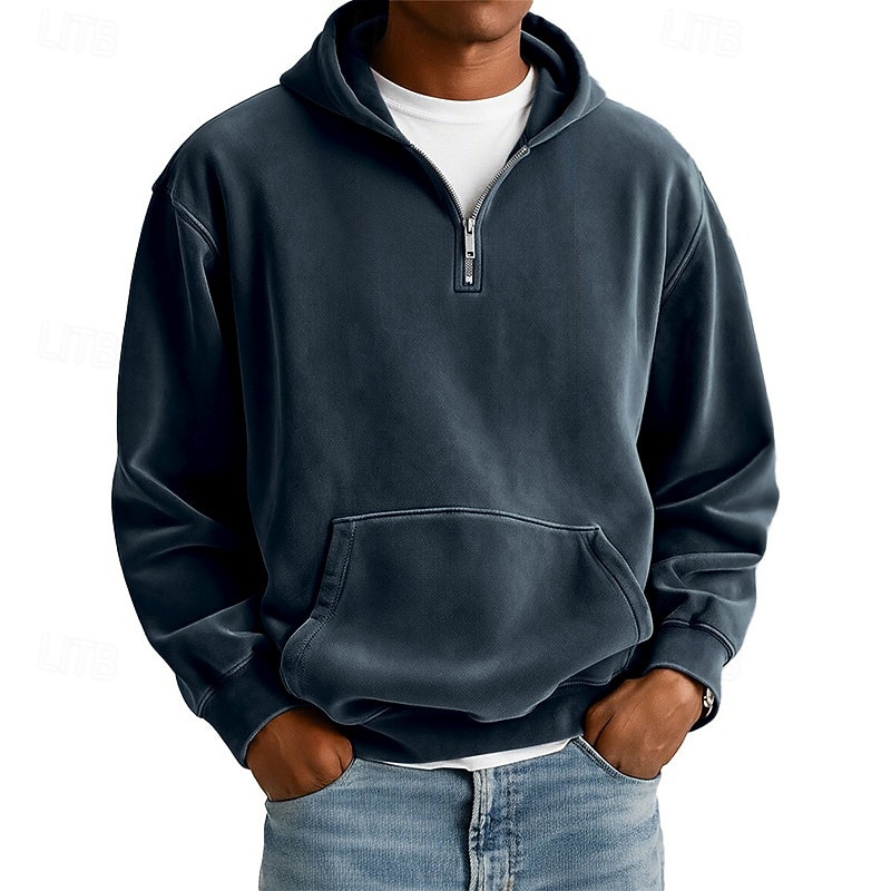 Men's Hoodie Pullover Hoodie Sweatshirt Quarter Zip Hoodie Apricot Wine Red Black White Light Green Hooded Plain Kangaroo Pocket Sports & Outdoor Casual Daily Vintage Streetwear Cool Spring Fall 2025 - $20.49 –P4