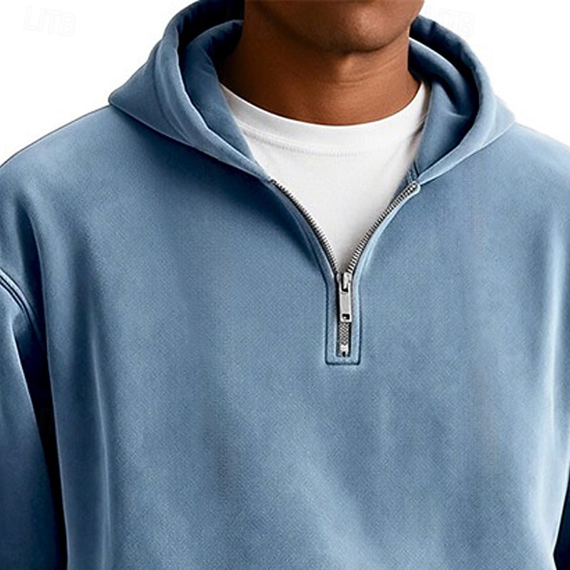 Men's Hoodie Pullover Hoodie Sweatshirt Quarter Zip Hoodie Apricot Wine Red Black White Light Green Hooded Plain Kangaroo Pocket Sports & Outdoor Casual Daily Vintage Streetwear Cool Spring Fall 2025 - $20.49 –P13