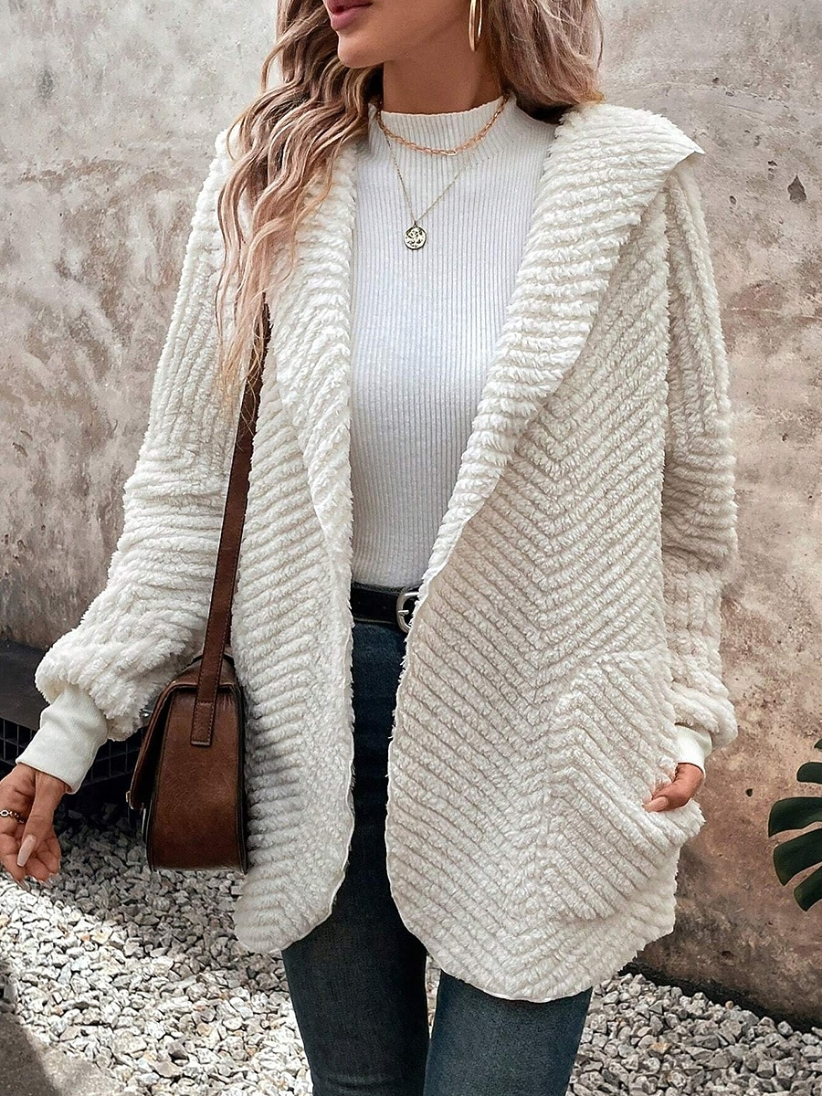 Women's Casual Jacket Warm Comfortable Adjustable Fashion Solid Color Casual Daily Open Front Regular Turndown Regular Fit Long Sleeve Outerwear White Fall Winter 2025 - $20.99 –P4