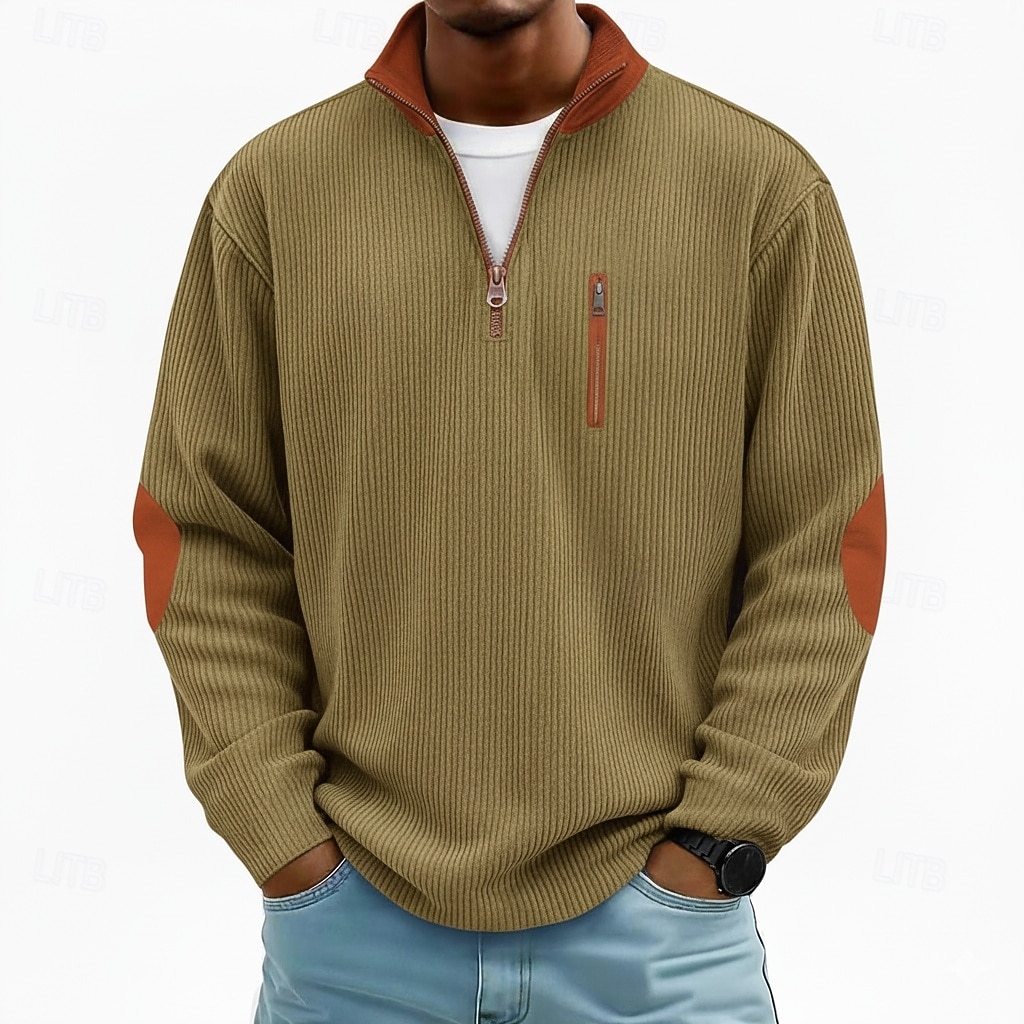 Men's Corduroy Shirt Tee Top Long Sleeve Shirt Long Sleeve Zip Fall Winter Color Block Daily Textured Casual Zip Up Oversized Loose Outdoor Street Causal Light Blue Black Dark Blue Top Tee for Men 2025 - $23.99 –P9