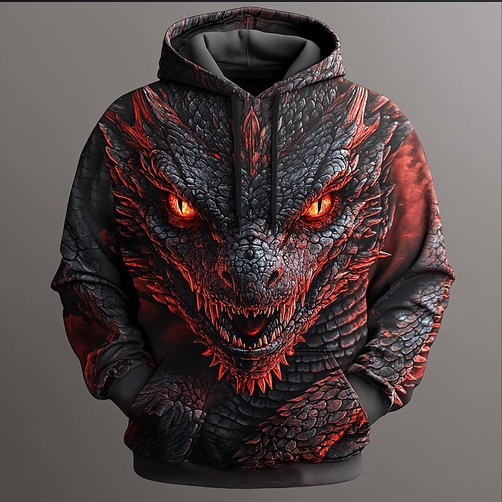 Men's Dragon Hoodies Sweatshirt Fashion Cool Daily Long Sleeve Crew Neck Party Holiday Streetwear Black Blue Orange Gray Drawstring Fall Winter Designer S M L XL XXL XXXL 2025 - $30.99 &ndash;P1