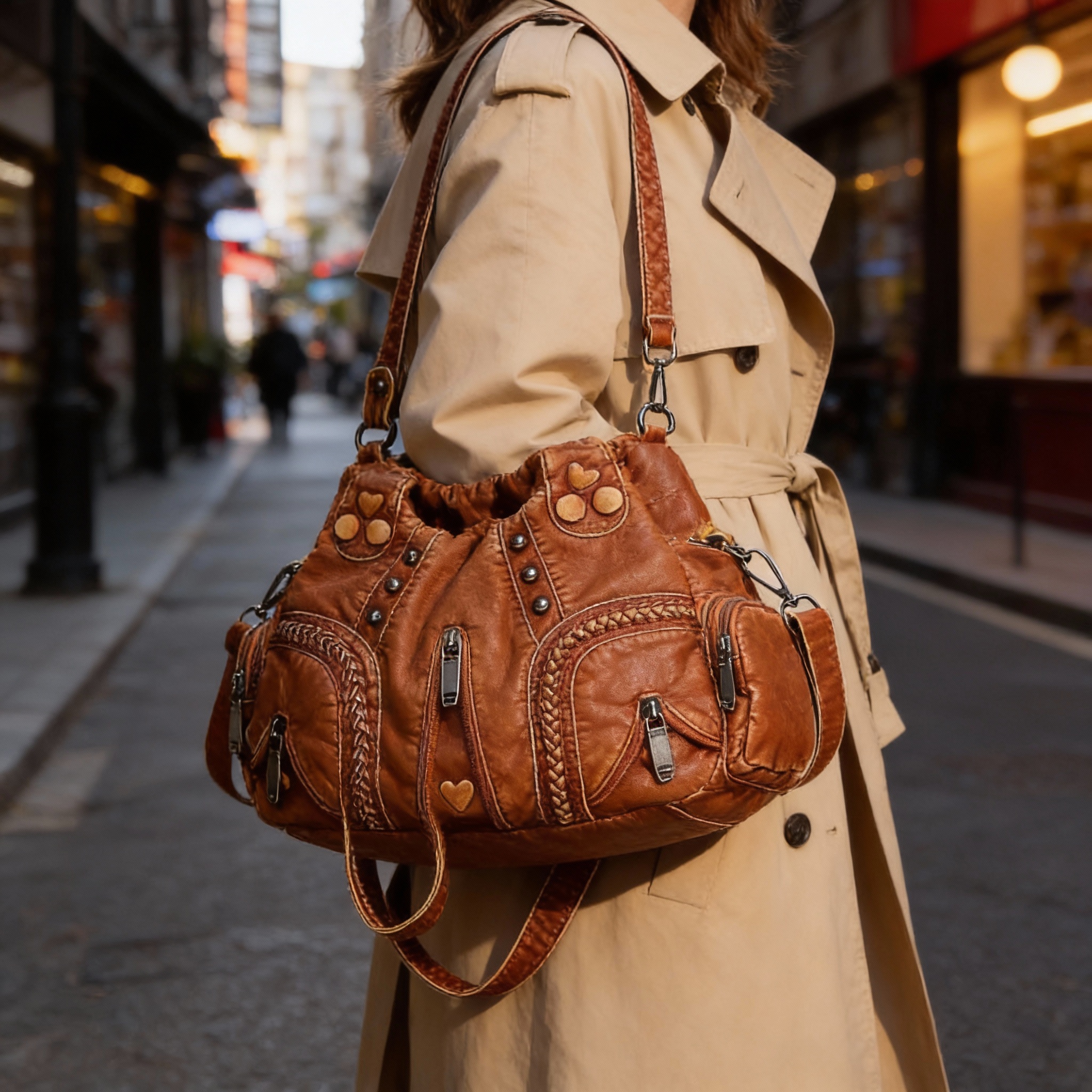 Spacious & Organized Interior of Leather Bag