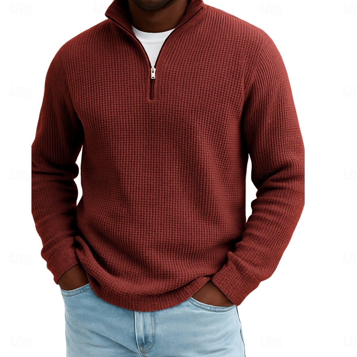 Men's Waffle Polo Shirts Textured Outdoor Causal Quarter Zip Long Sleeve Fashion Modern Solid Color Textured Knitted Fall Spring &  Fall Fall & Winter Regular Fit Dark Brown Wine Black White Navy 2025 - $22.99 &ndash;P7