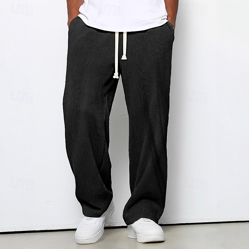 Men's Wide Leg Sweatpants Trousers Corduroy Pants Baggy Pants Casual Pants Drawstring Elastic Waist Plain Striped Moisture Wicking Breathable Full Length Sports Outdoor Casual Daily Vacation Fashion 2025 - $21.99 –P3