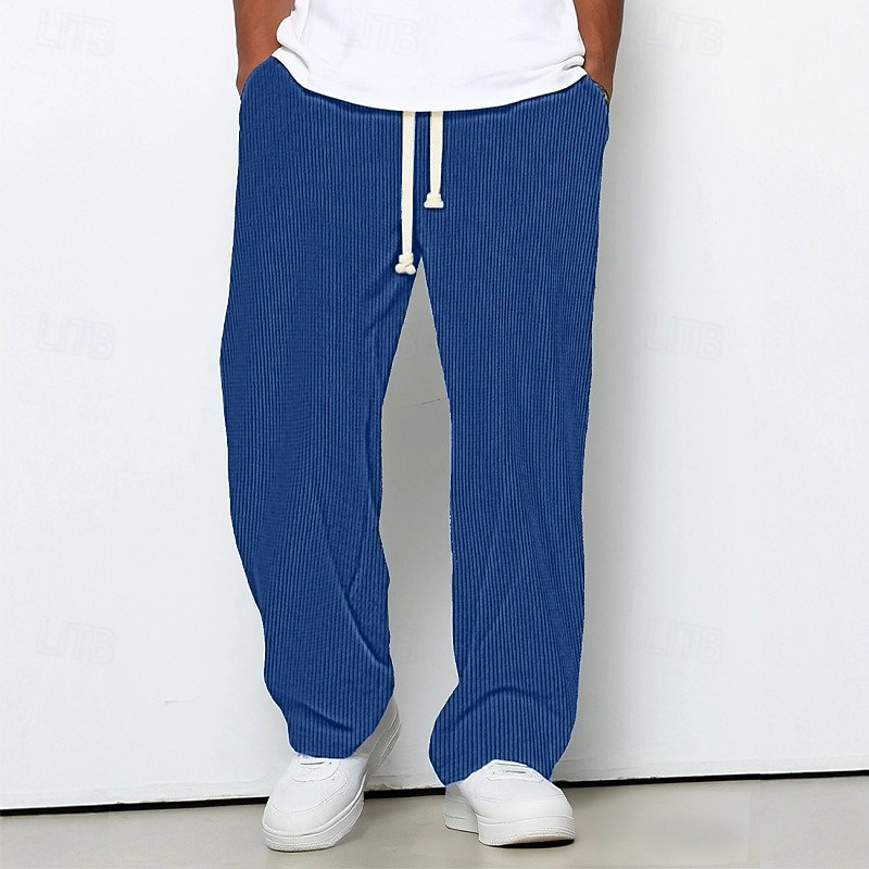 Men's Wide Leg Sweatpants Trousers Corduroy Pants Baggy Pants Casual Pants Drawstring Elastic Waist Plain Striped Moisture Wicking Breathable Full Length Sports Outdoor Casual Daily Vacation Fashion 2025 - $21.99 –P8