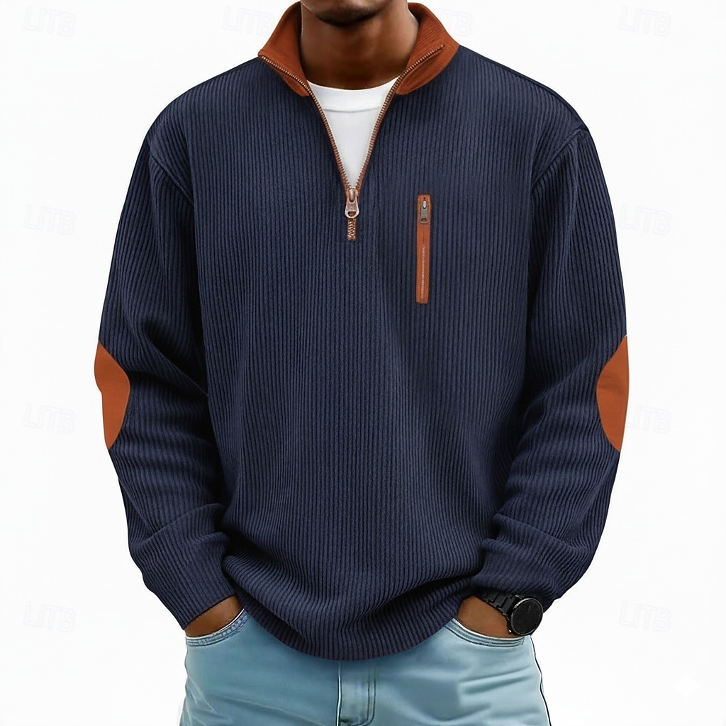 Men's Corduroy Shirt Tee Top Long Sleeve Shirt Long Sleeve Zip Fall Winter Color Block Daily Textured Casual Zip Up Oversized Loose Outdoor Street Causal Light Blue Black Dark Blue Top Tee for Men 2025 - $23.99 –P2