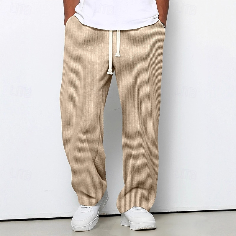 Men's Wide Leg Sweatpants Trousers Corduroy Pants Baggy Pants Casual Pants Drawstring Elastic Waist Plain Striped Moisture Wicking Breathable Full Length Sports Outdoor Casual Daily Vacation Fashion 2025 - $21.99 –P6