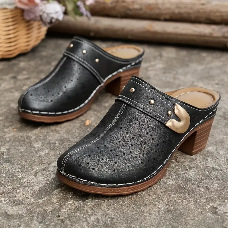 🔥Last Day Promotion 50% OFF - Women's Fashion Flower Pattern Heeled Leather Shoes