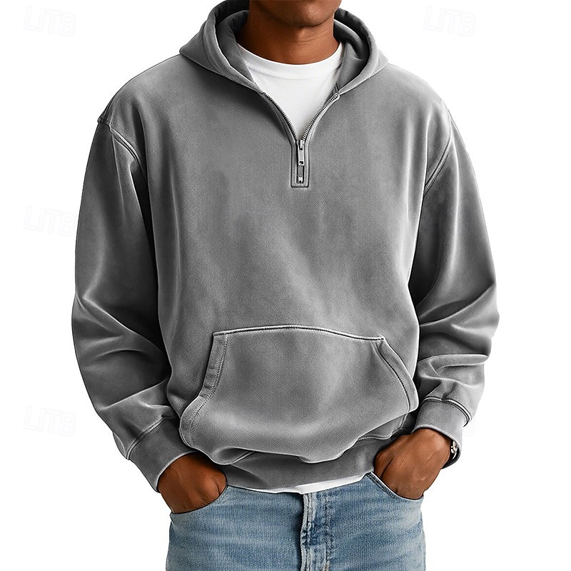 Men's Hoodie Pullover Hoodie Sweatshirt Quarter Zip Hoodie Apricot Wine Red Black White Light Green Hooded Plain Kangaroo Pocket Sports & Outdoor Casual Daily Vintage Streetwear Cool Spring Fall 2025 - $20.49 –P7