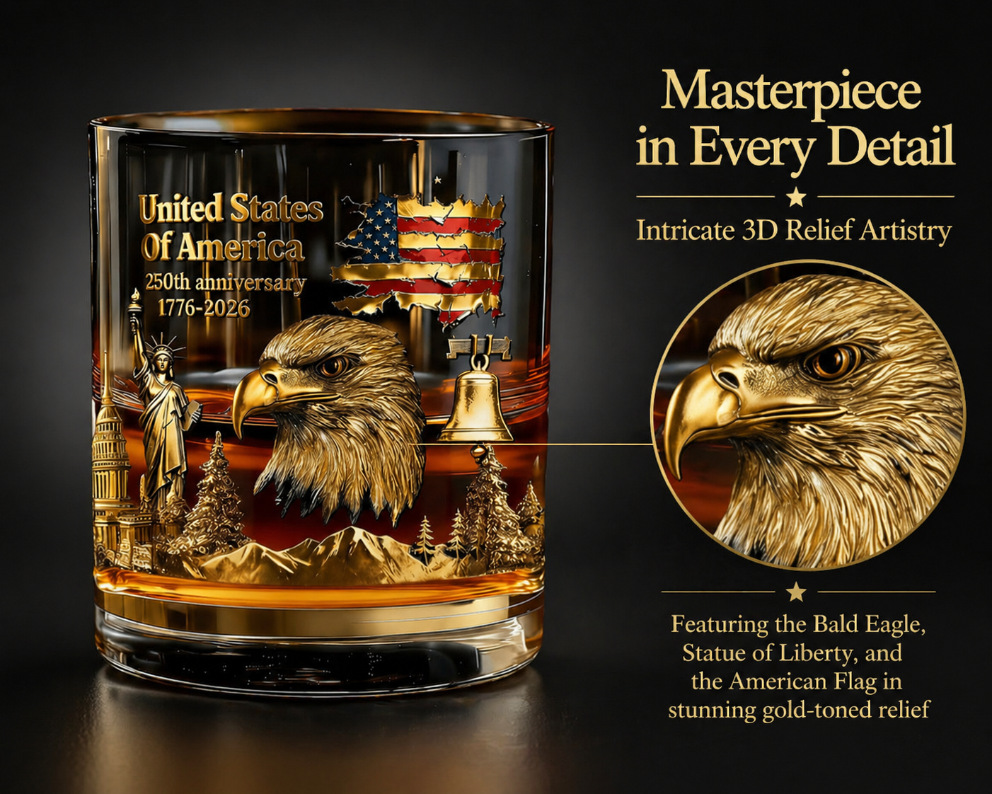 A beautifully crafted whiskey glass with rich amber liquid.