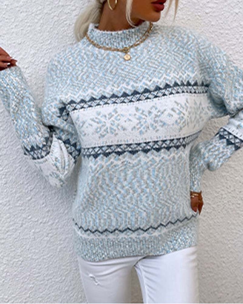 Women's Christmas Sweater Fair Isle Sweater Pullover Ugly Sweater Crew Neck Knit Knitted Fall Winter Party Outdoor Streetwear Long Sleeve Print Pink Blue 2025 - $31.99 &ndash;P5
