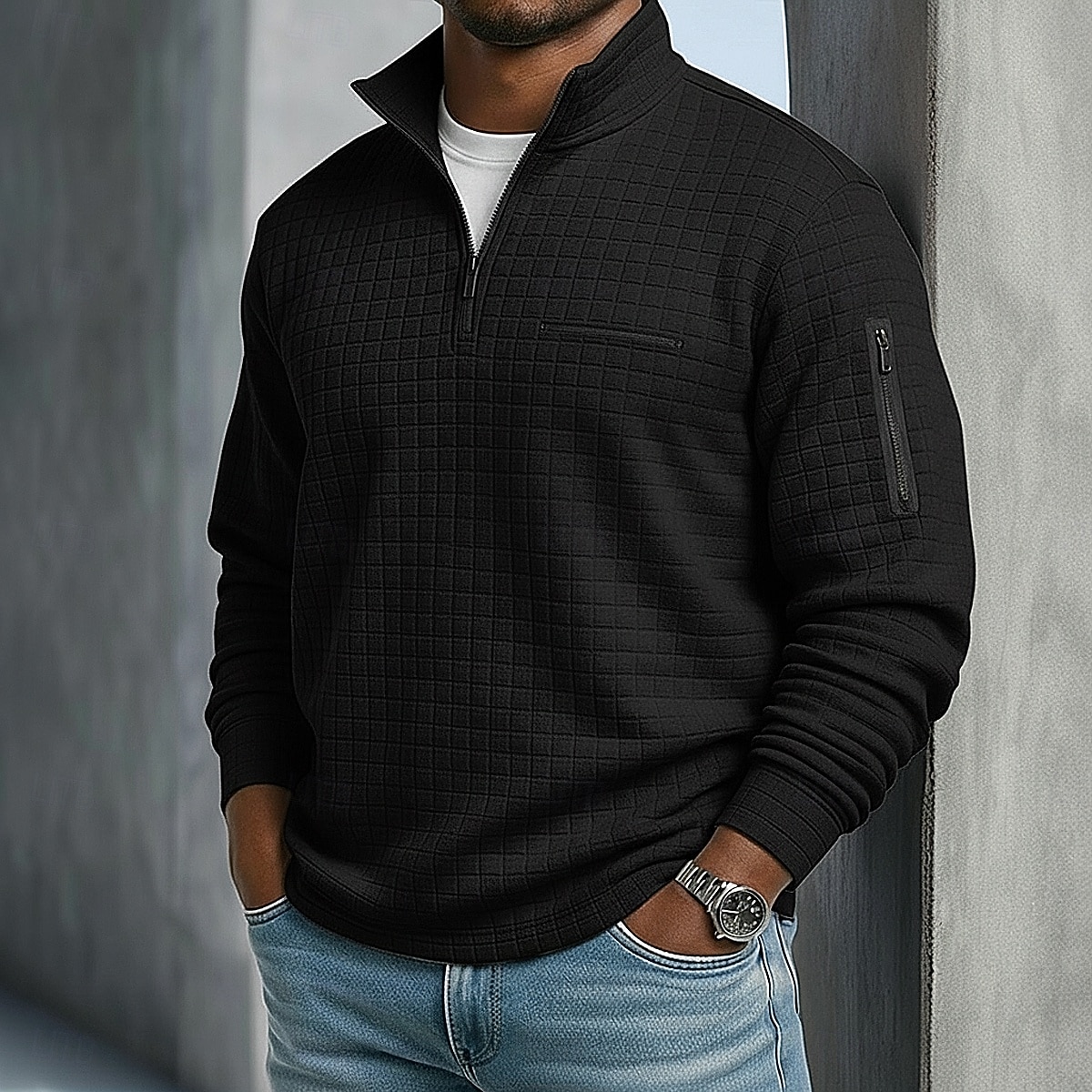 Men's Waffle Polo Shirts Textured Sports & Outdoor Casual Quarter Zip Long Sleeve Fashion Comfortable Zip Up Pocket Spring &  Fall Cross-Seasons Fall & Winter Black White Navy Blue Purple Orange 2025 - $22.99 &ndash;P13