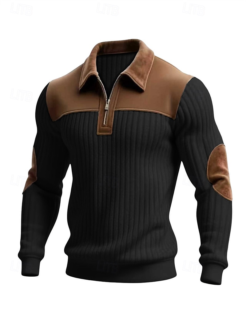 Men's Polo Polo Shirts Vacation Street Quarter Zip Long Sleeve Fashion Basic Color Block Jacquard Patchwork Fall & Winter Regular Fit Black White Army Green Apricot Polo 2025 - $32.99 &ndash;P13