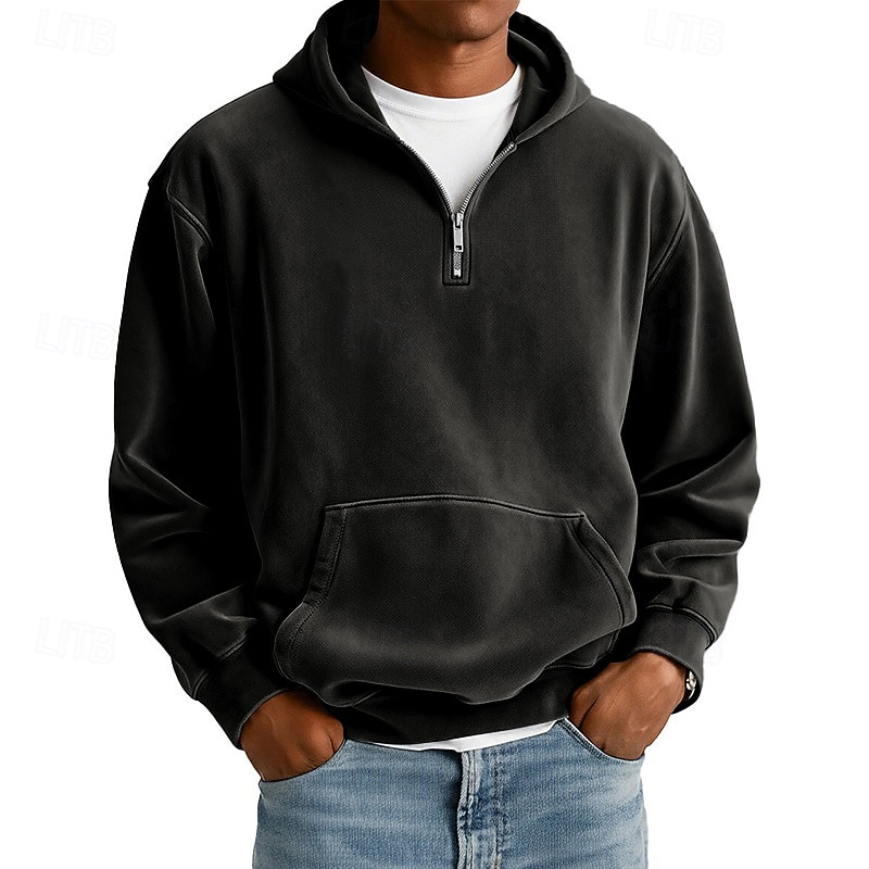 Men's Hoodie Pullover Hoodie Sweatshirt Quarter Zip Hoodie Apricot Wine Red Black White Light Green Hooded Plain Kangaroo Pocket Sports & Outdoor Casual Daily Vintage Streetwear Cool Spring Fall 2025 - $20.49 –P3