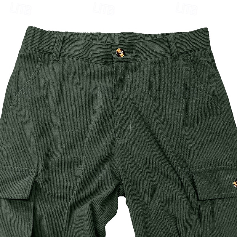 Men's Cargo Pants Corduroy Pants Trousers Baggy Pants Casual Pants Elastic Waist Multi Pocket Straight Leg Plain Comfort Soft Full Length Outdoor Casual Daily Fashion Streetwear Black Light Green 2025 - $29.99 &ndash;P5